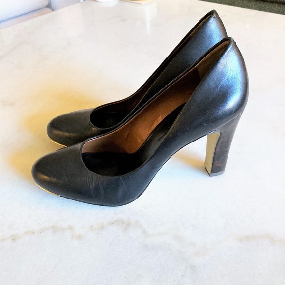 Banana Republic black leather pump high chunky heel shoes (size 10) - Picture 4 of 12